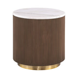 3 Piece Table Set Oval Cocktail Table, 2 Round End Tables - Brown / Gold / White