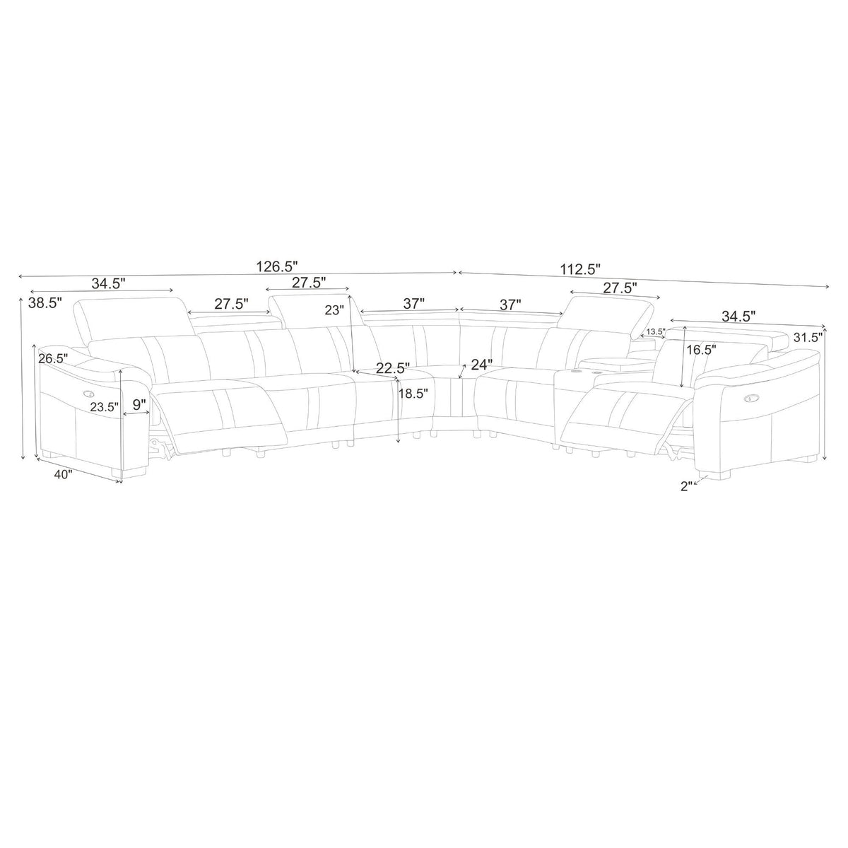 Modular Sectional & Recliner Seat And Adjustable Headrest