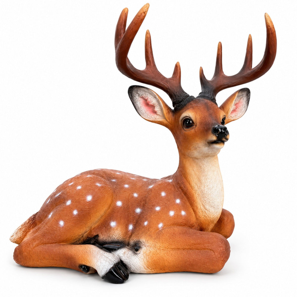 Lying Deer Garden Statue, Buck Sculpture With Detachable Antlers For Outdoor Decor - Brown