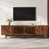 TV Stand, Media Console With Soft Closing Hinges, Adjustable Shelves, Slatted Doors - Walnut