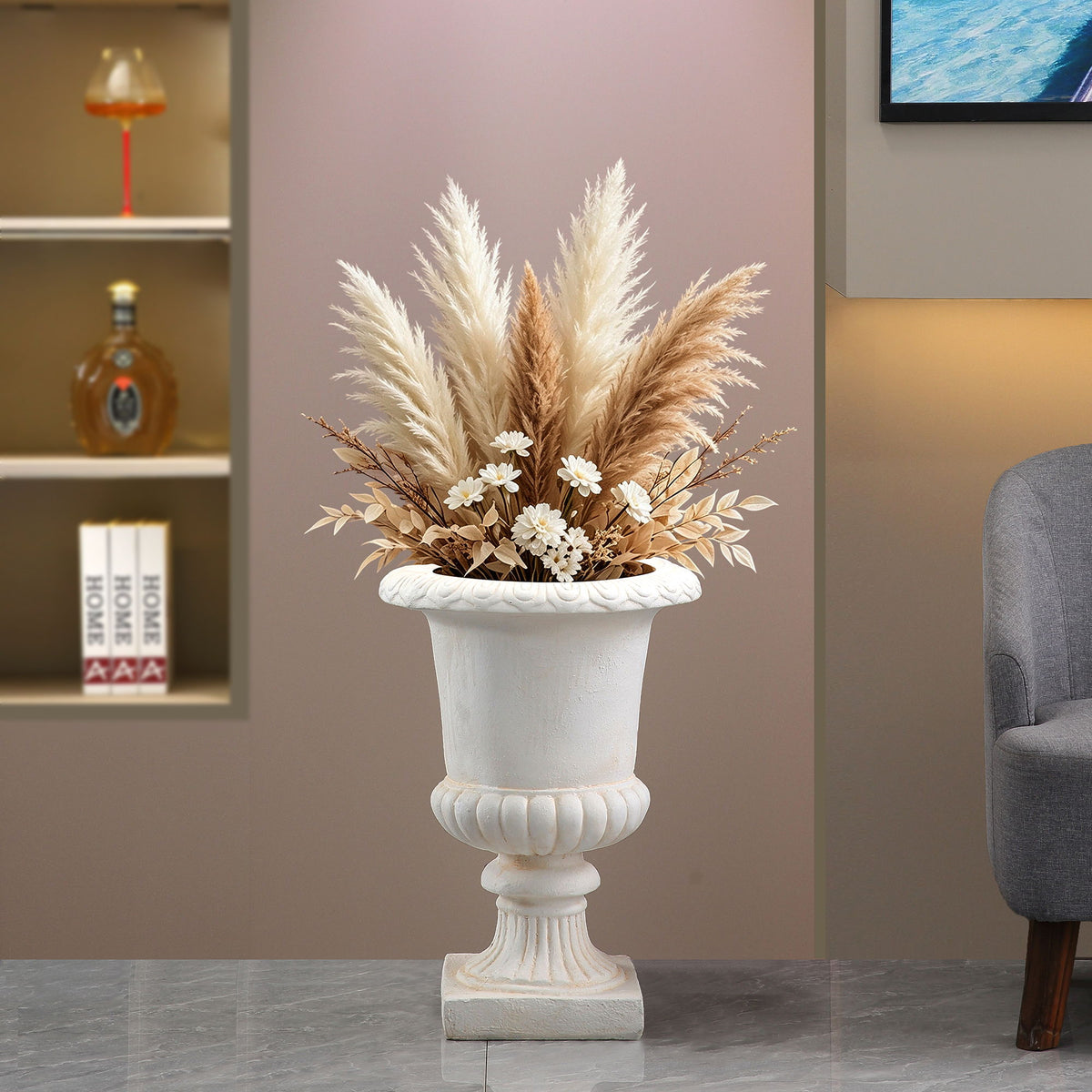 Roman Urn Planter Pot For Indoor / Outdoor - Beige White