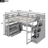 Loft Bed With Desk, Shelves, 2 Drawers, Storage Staircase