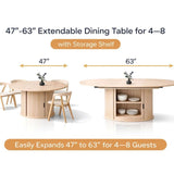 Extendable Round Dining Table With Hidden Storage Base - Ivory