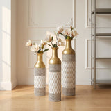 Tall Floor Vase Decorative Vase, Home Accent Decor (Set of 3) - White / Gold