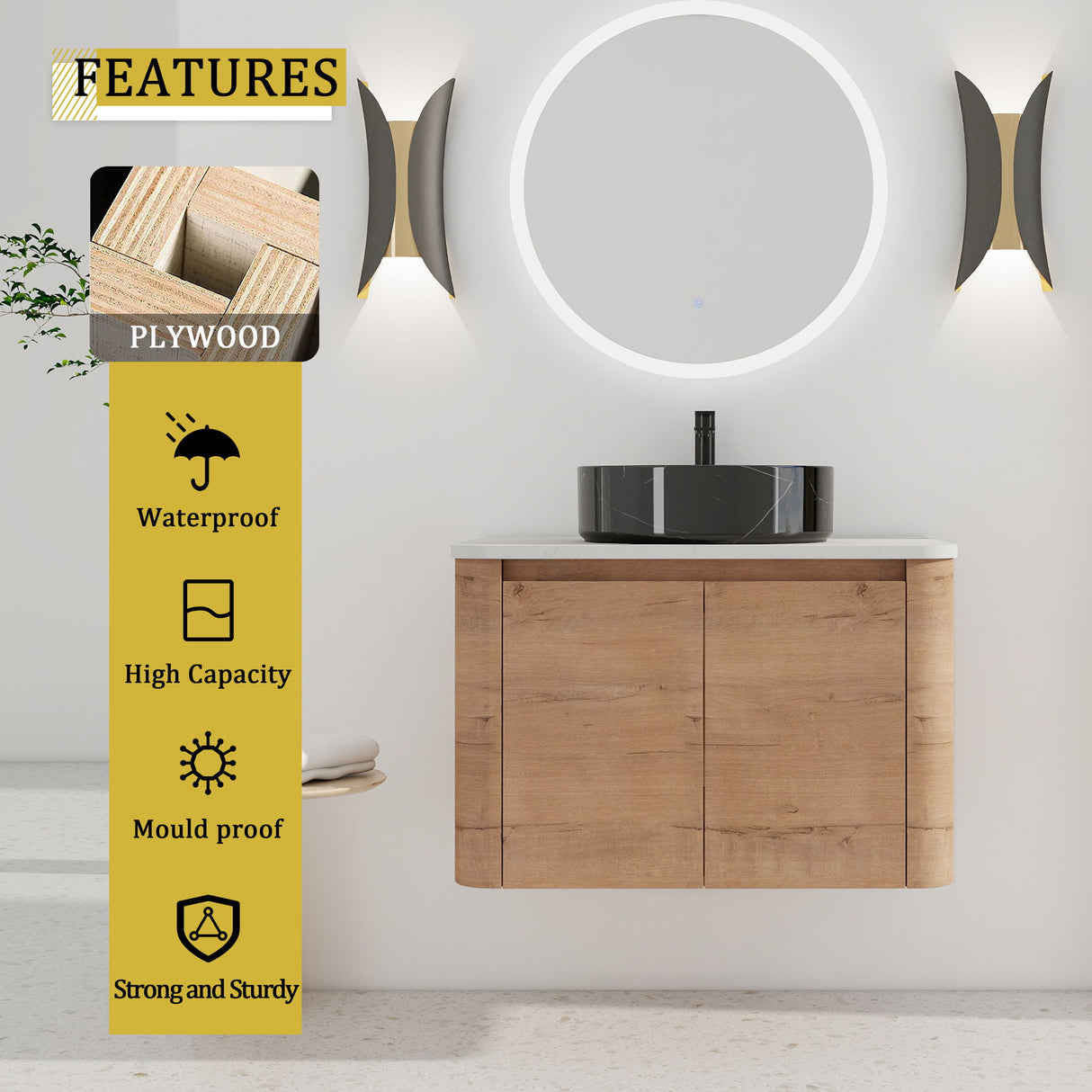Wall Mounted Bathroom Vanity With Art Sink & 1 Soft Close Door