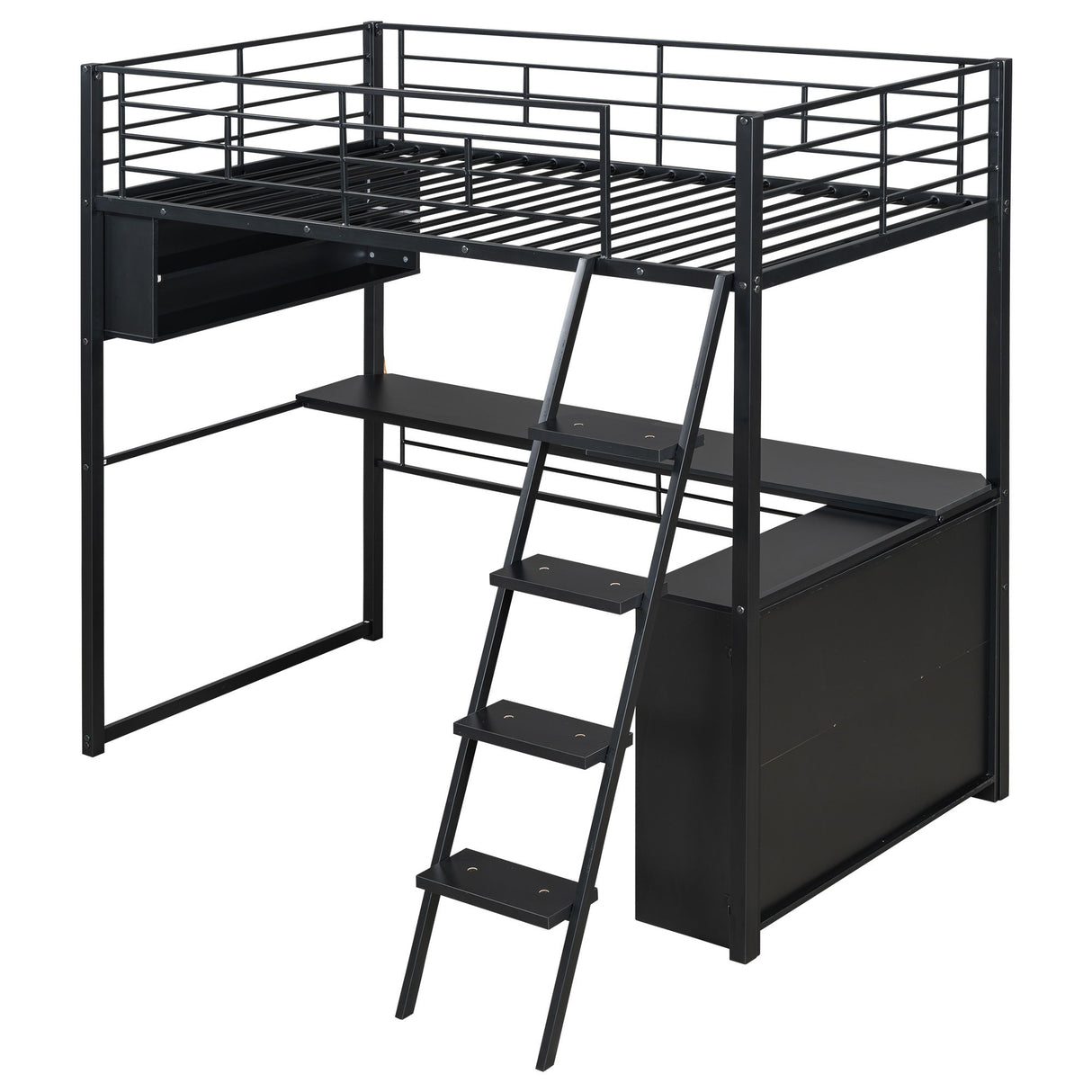 Loft Bed With LED Desk And 4 Storage Shelves