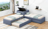 L Shaped Upholstered Platform Bed With Trundle And 2 Drawers Linked With Built In Desk