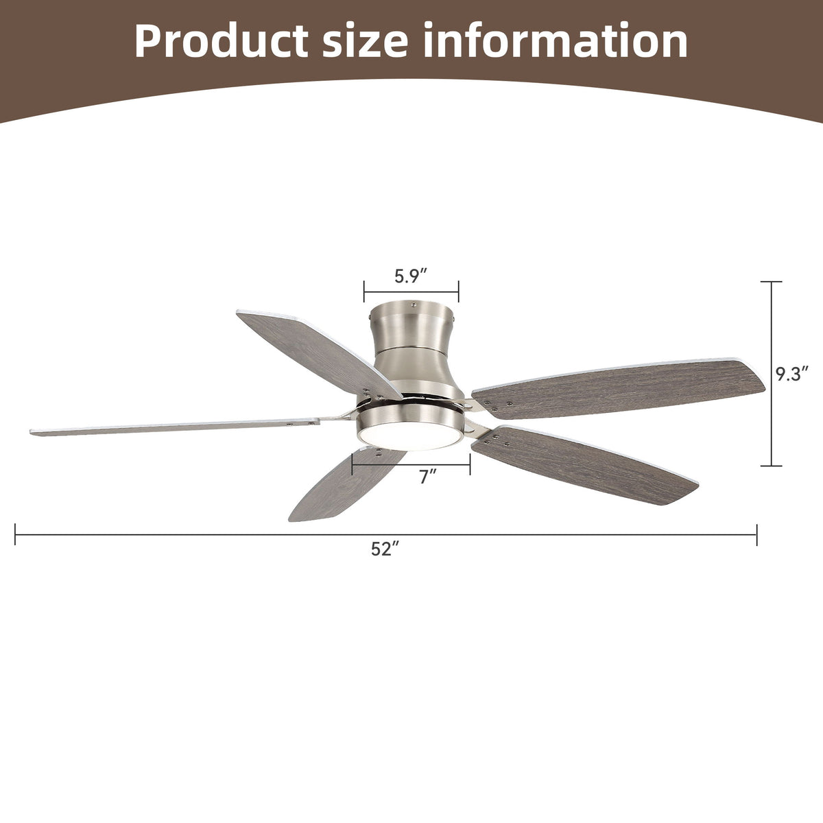 52" Flush Mount Ceiling Fan With Light, DC Motor, Remote Control, Dual Color