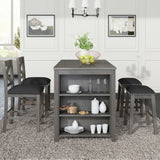 5 Pieces Counter Height Rustic Farmhouse Dining Room Wooden Bar Table Set With 2 Stools And 2 Chairs