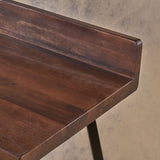 Outdoor Bar Stool With Low Backrests And Wood Seats (Set of 2) - Dark Brown / Black