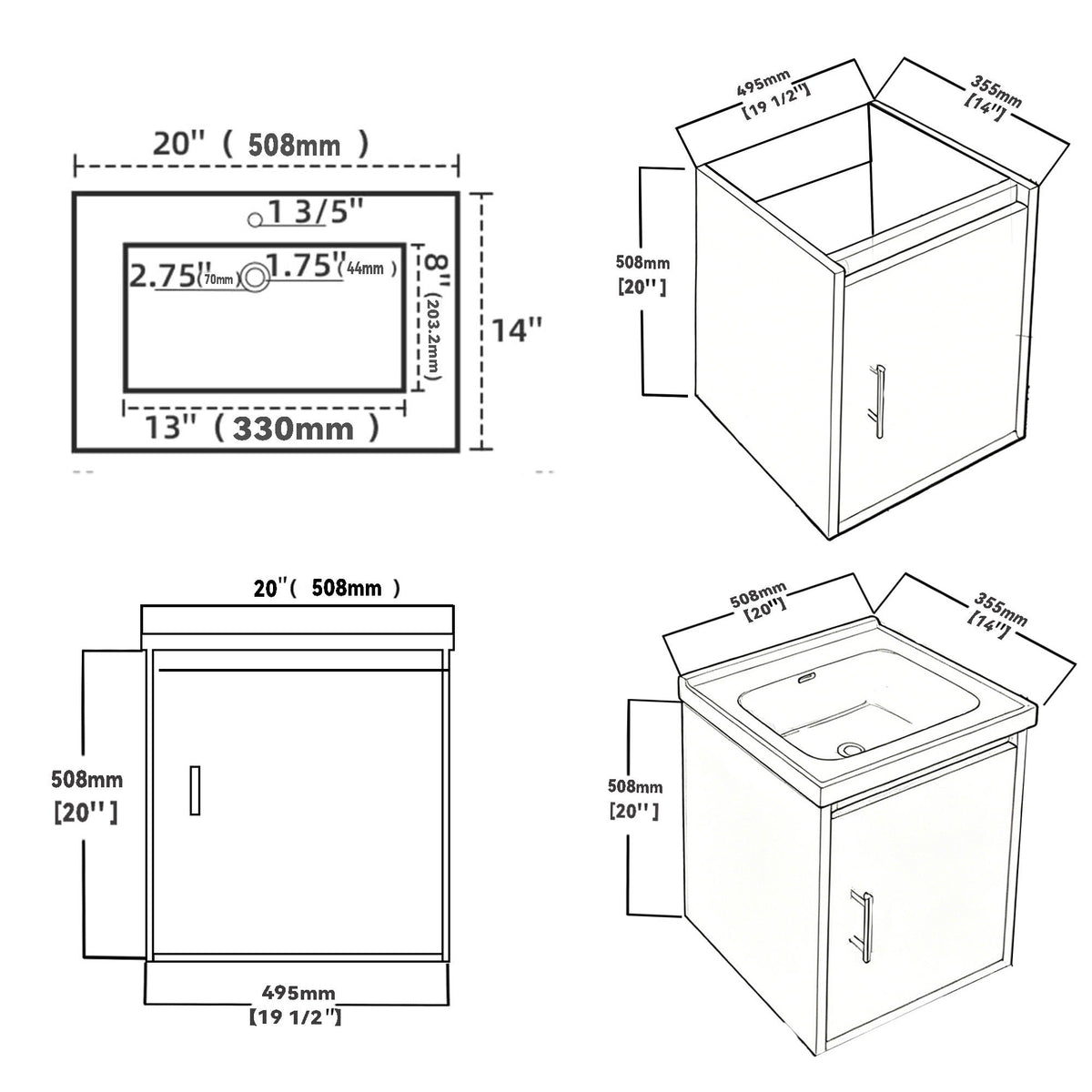 20" Floating Bathroom Vanity Combo With Sink, Soft Close Doors, Wall Mounted Solid Cabinet - Golden Oak