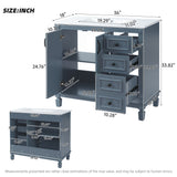 Bathroom Vanity With Sink And Storage, 2 Drawers, 1 Deep Drawer, Adjustable Shelf - Blue