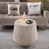 Fluted Drum Accent Coffee Table For Indoor / Outdoor - Beige / Yellow