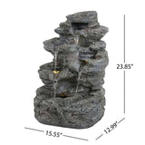 Concrete Rock Waterfall Fountain With LED Lights, Outdoor Garden Decor