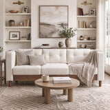 3 Seater Sofa With Square Arms, Tufted Pillow Back For Living Room