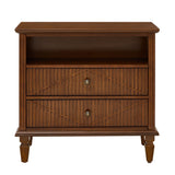 Nightstand With Charging Station, 2 Drawer Bedside Table - Walnut