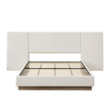 Muse - Queen Upholstered Platform Bed Frame - Ivory / Light Gray / Camel Oak