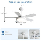 42" Ceiling Fan With 22W LED Light And Remote Control Blades Reversible DC Motor - White