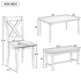 6 Piece Rectangular Dining Table Set With 4 Chairs And Bench