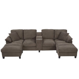 Modern U - Shaped Sectional Sofa With Storage Ottomans, USB Ports, And Cup Holders