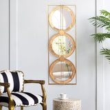 3 Mirror Piece Wall Mirror InRectangular Frame, Home Wall Decor For Bedroom Living Room - Brown