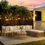 Outdoor Patio Furniture, All-Weather Rattan Sectional Sofa Set With Thick Cushions And Pillows, Freely Combined Conversation Sets For Garden, Backyard, Balcony