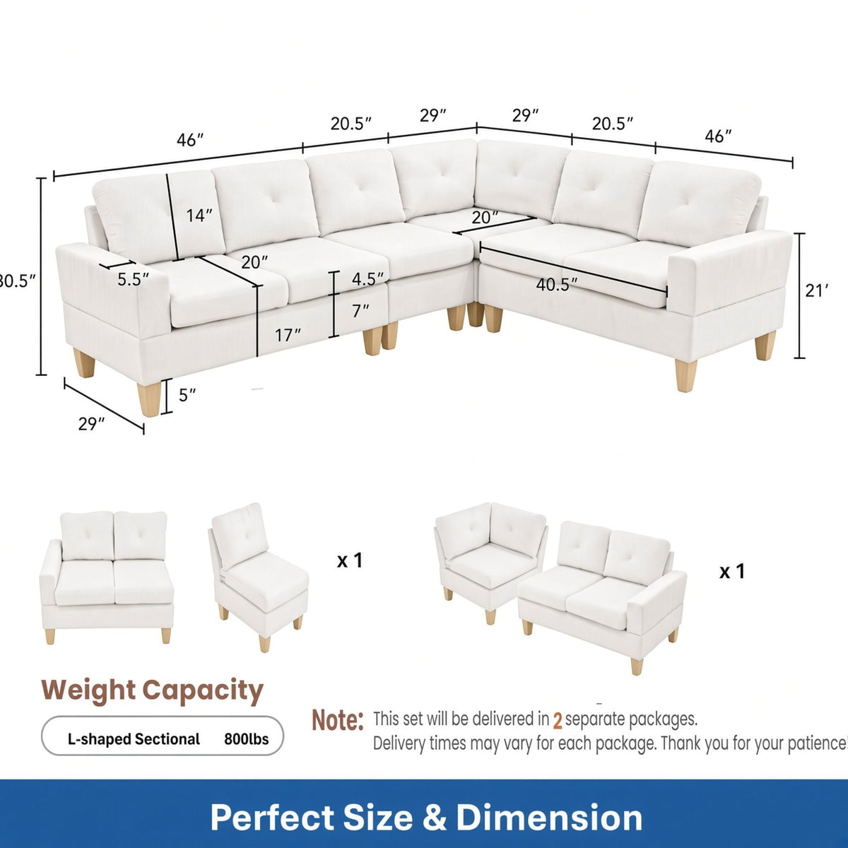Modular L - Shaped Sectional Sofa 6 Seater 4 Piece Couch With Chaise