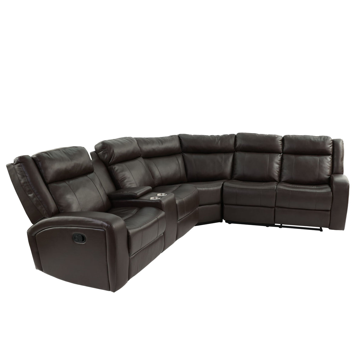 Manual Motion Recliner Sectional Sofa With Console And Cup Holders - Brown