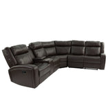 Manual Motion Recliner Sectional Sofa With Console And Cup Holders - Brown