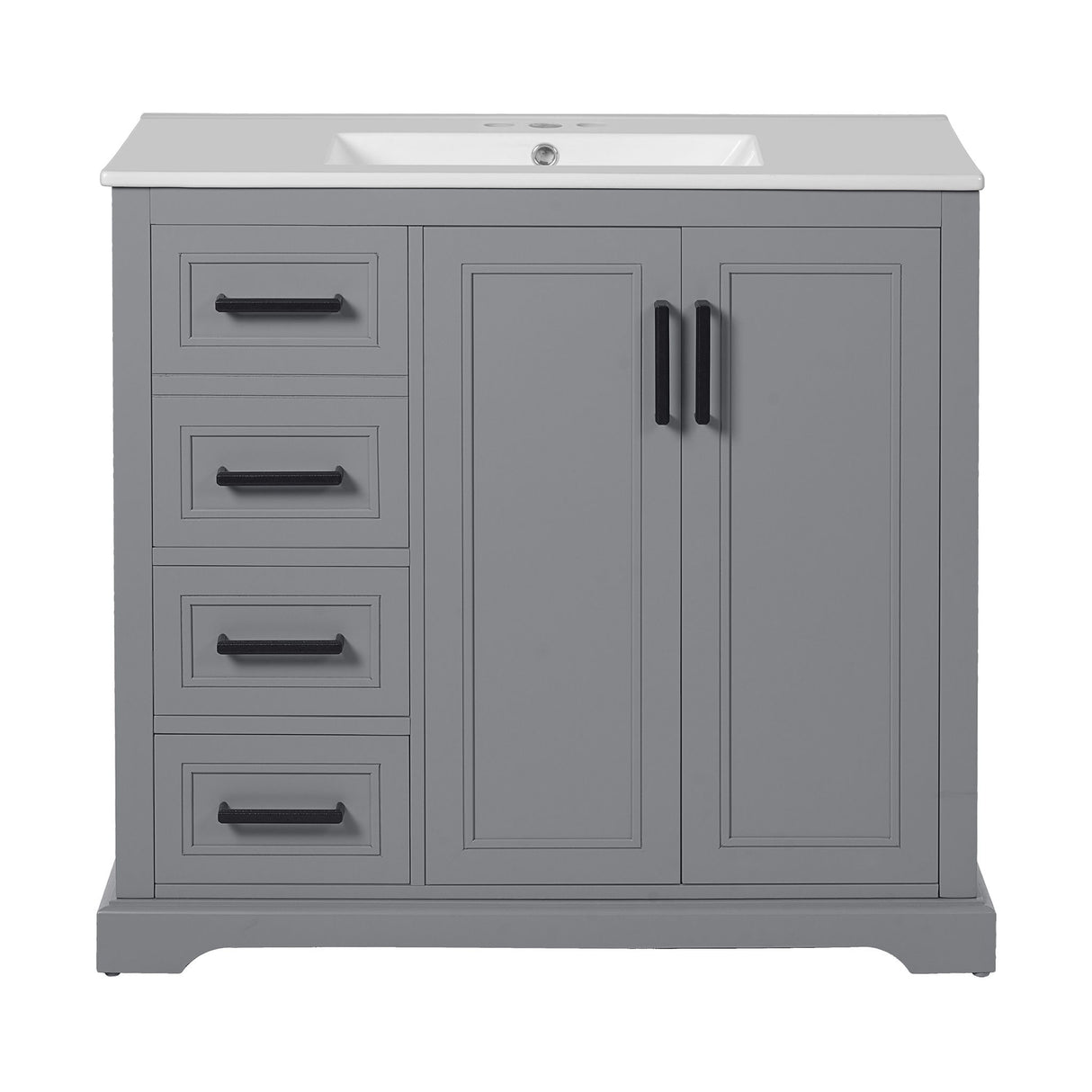 Bathroom Vanity With Sink, Soft Close Doors, Adjustable Shelf & 3 Drawers