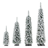 4 Pack Slim Pencil Christmas Trees With Snow Tips, Warm LED Lights, For Indoor Use - Green