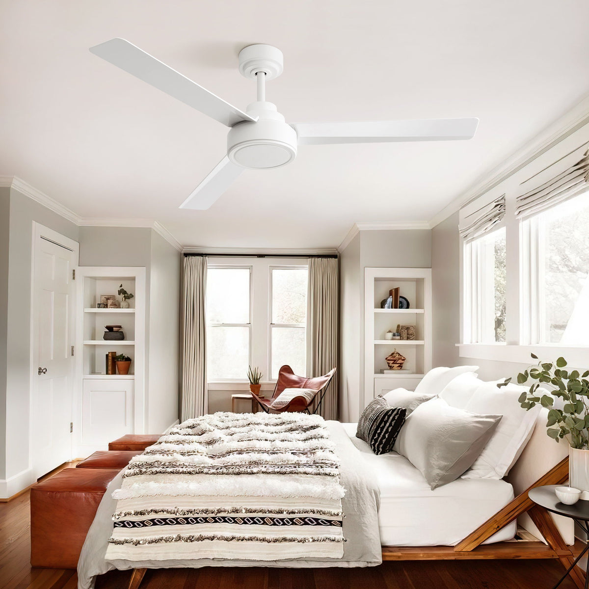 52" Ceiling Fan With Remote Control, 3 Blades, DC Motor, 6 Speed Reversible For Living Room - White