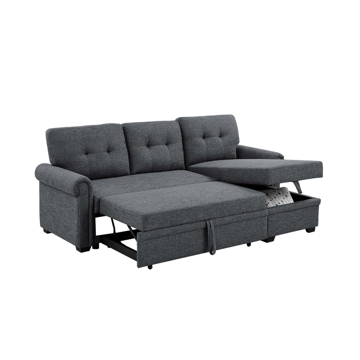 Upholstered Sleeper Sofa With Reversible Storage Chaise - Dark Gray