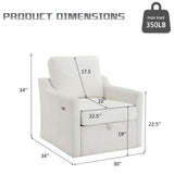 Swivel Arm Accent Chair, USB + Type C Charging And Book Pocket - White