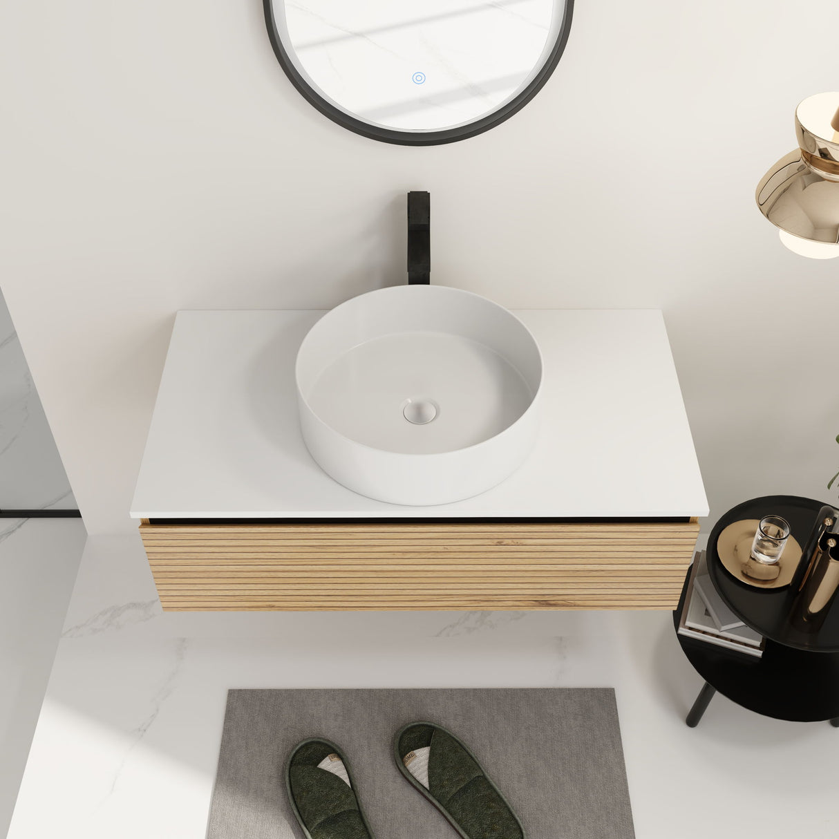 Wall Mounted Bathroom Vanity With Art Sink & 1 Soft Close Drawer