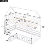 Twin Over Twin House Bunk Bed With Fence And Door