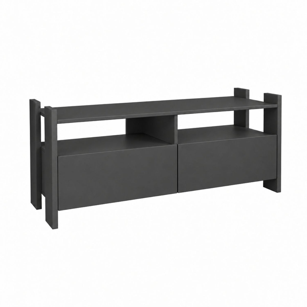 TV Stand For TVs Up To 55" With Open Shelves And 2 Drawers - Carbon Gray