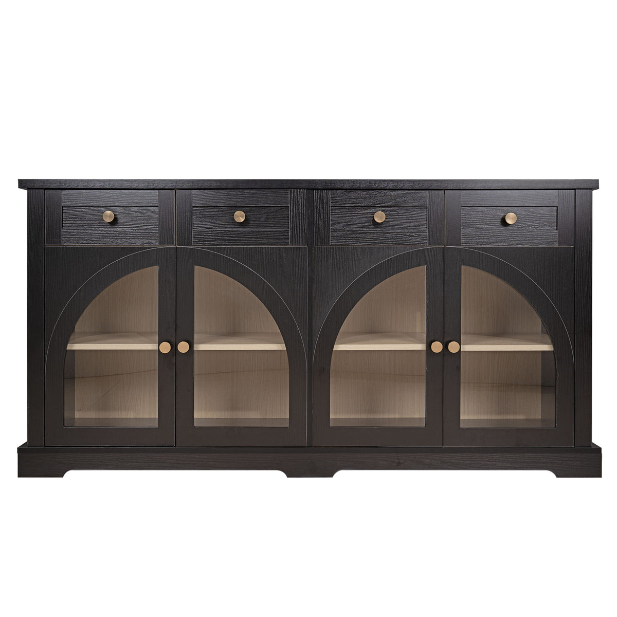 Sideboard Cabinet With 4 Drawers And 4 Arched Doors, Accent Storage Cabinet With Adjustable Shelves For Dining Room - Black