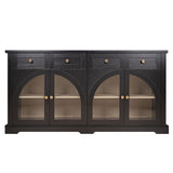 Sideboard Cabinet With 4 Drawers And 4 Arched Doors, Accent Storage Cabinet With Adjustable Shelves For Dining Room - Black