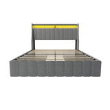 Bed With LED Lights, 4 Drawers, Winged Headboard Upholstered