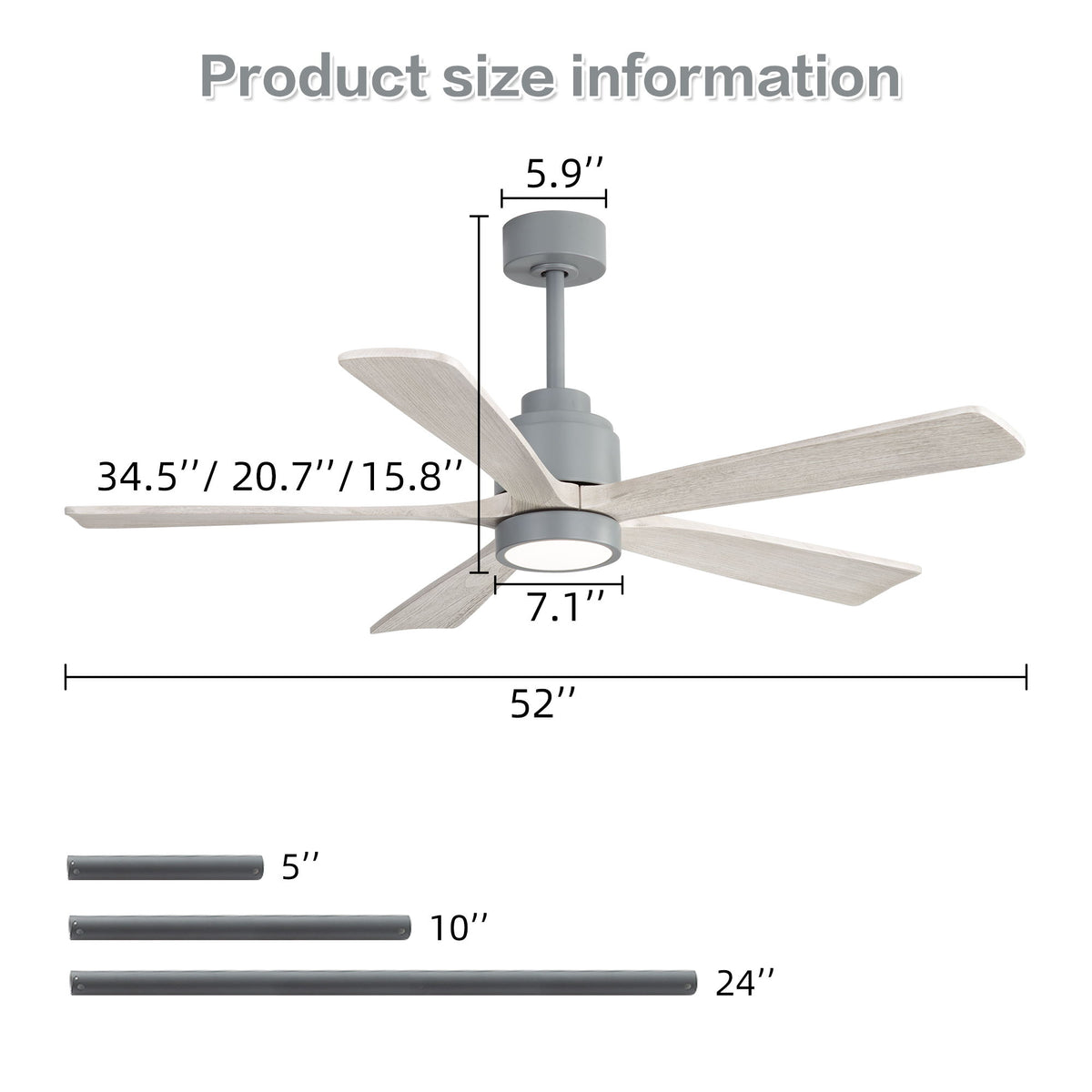 52" Ceiling Fan With Light, 6 Speed Quiet Remote Control, Dimmable LED For Living Room