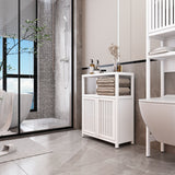 Bamboo Large Capacity Storage Cabinet With Shelves For Bathroom And Living Room - White