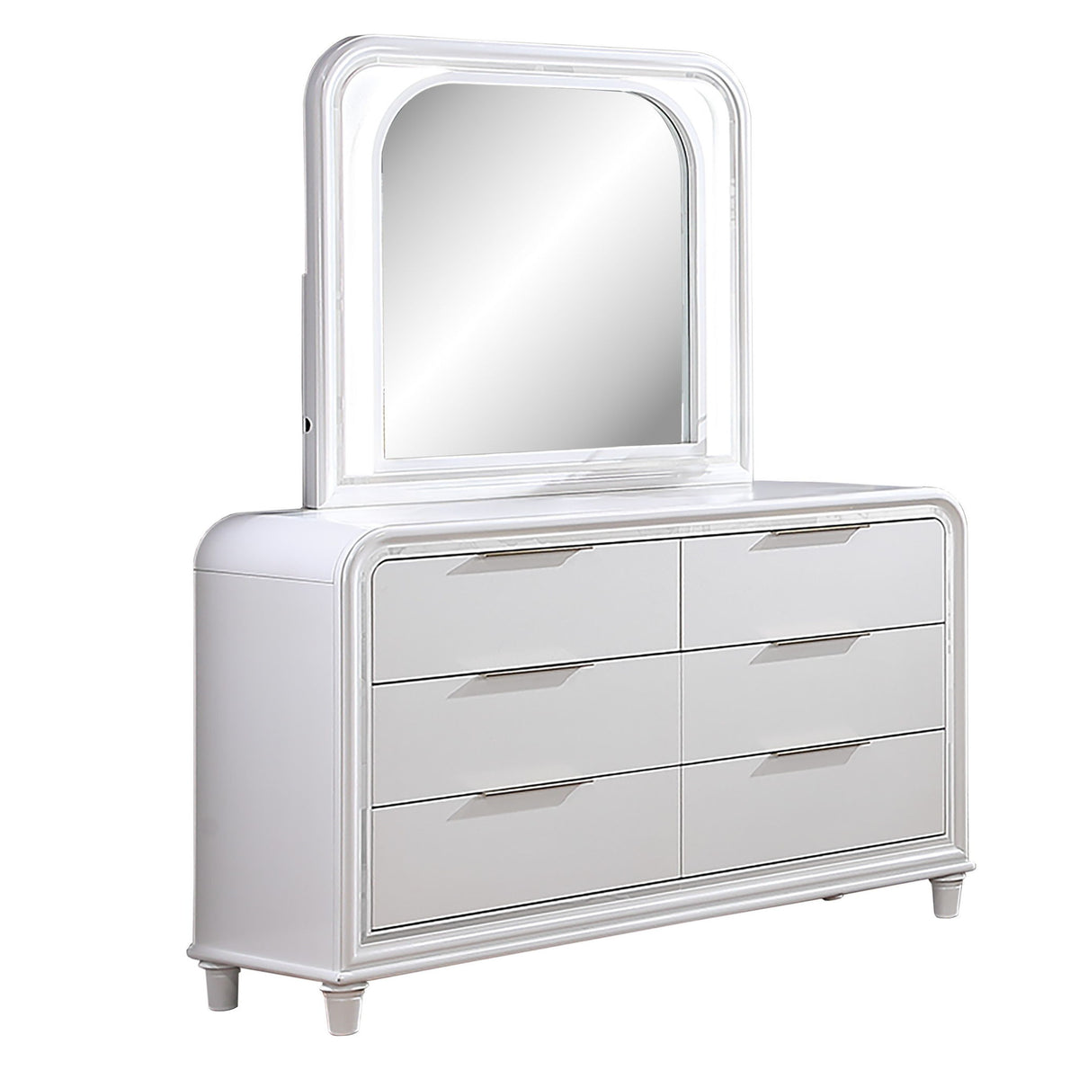 Pearl Dresser With Mirror 6 Drawers Spacious Storage - White