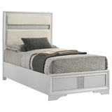 Panel Bed With Padded Headboard And Glittering Accent Stripes