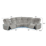 Electra - Power Recliner Sectional Sofa With Power Headrests, Console Loveseats, Wedge, LED Light Strip, Speakers