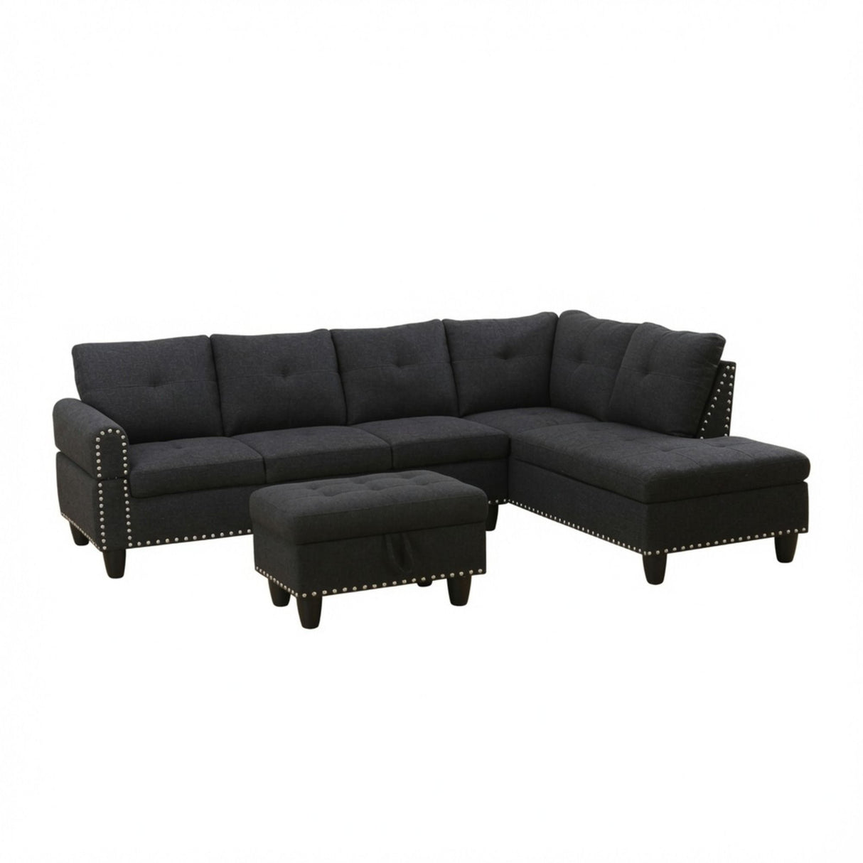 L - Shaped 3 Piece Sectional Sofa With Chaise, Storage Ottoman & Cup Holders