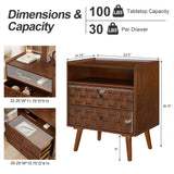Nightstand With Charging Station, 2 Drawer Bedside Table With Shelf And USB / AC Ports