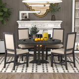Dining Set & Extendable Round Table And 4 Upholstered Chairs