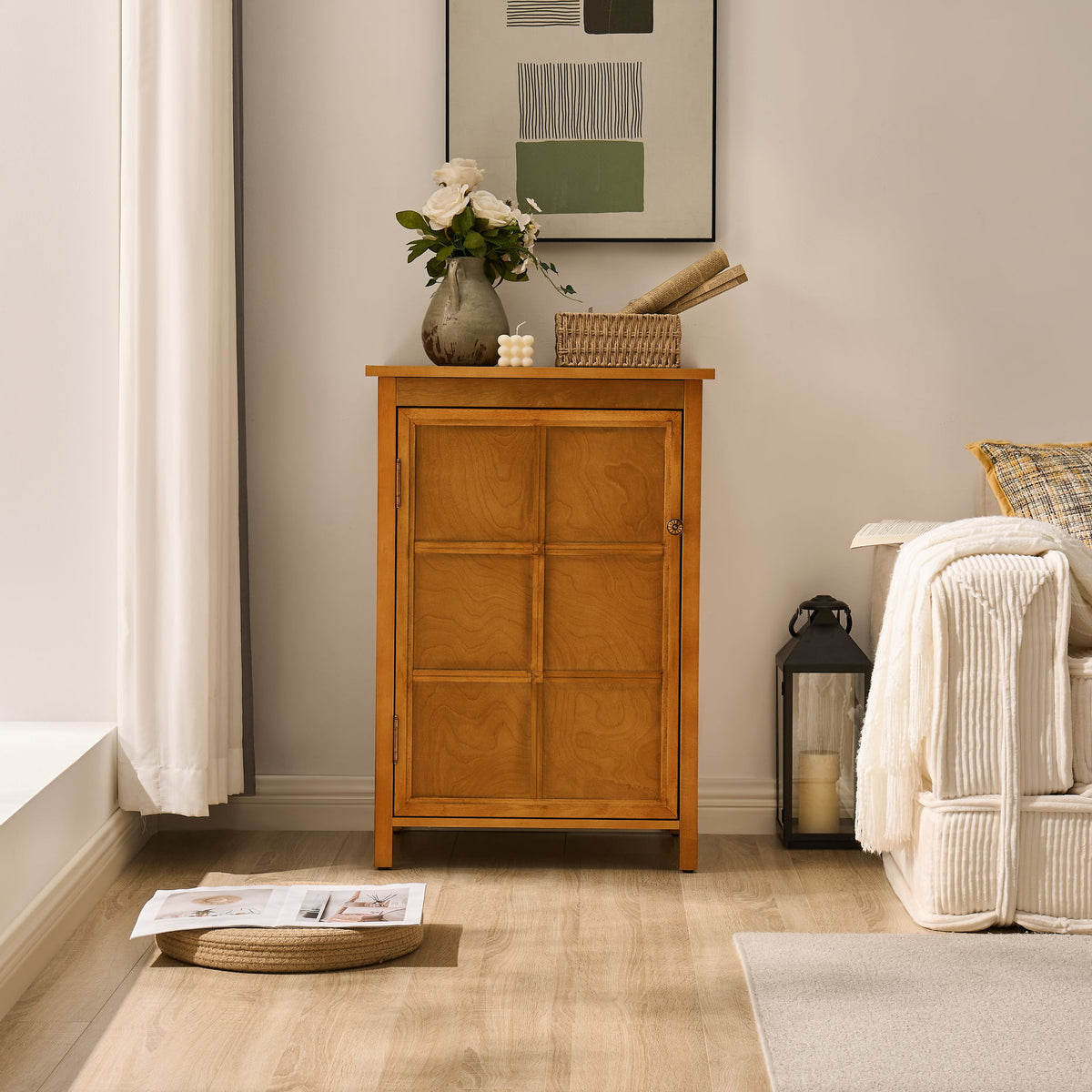 Floor Cabinet With Doors & Adjustable Shelf, Storage Cabinet For Entryway