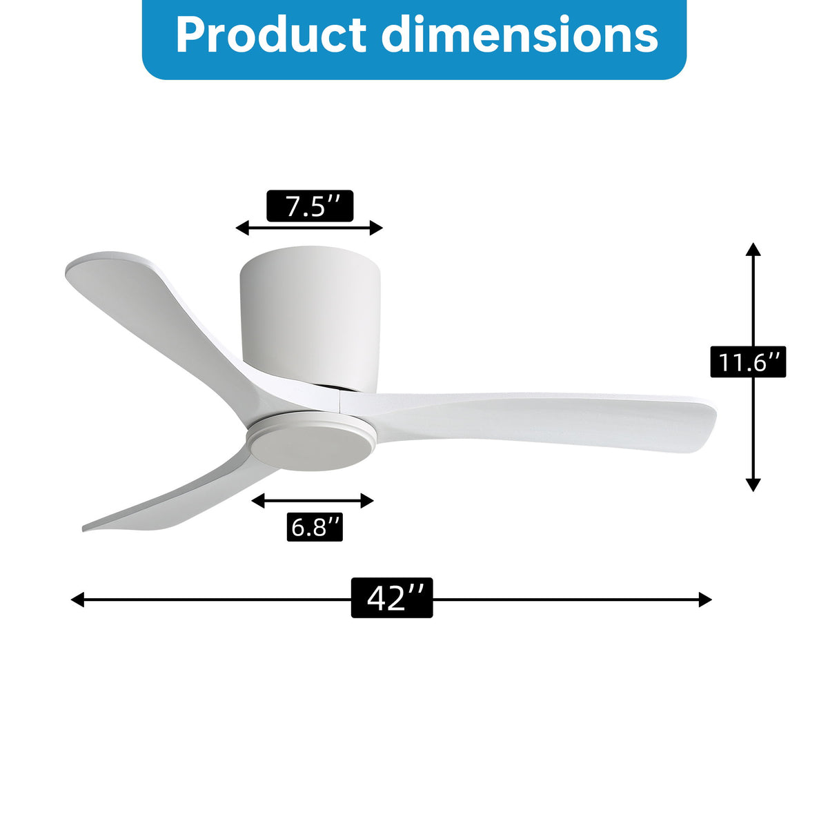 42" Flush Mount Ceiling Fan With 3 Blades, DC Reversible Motor